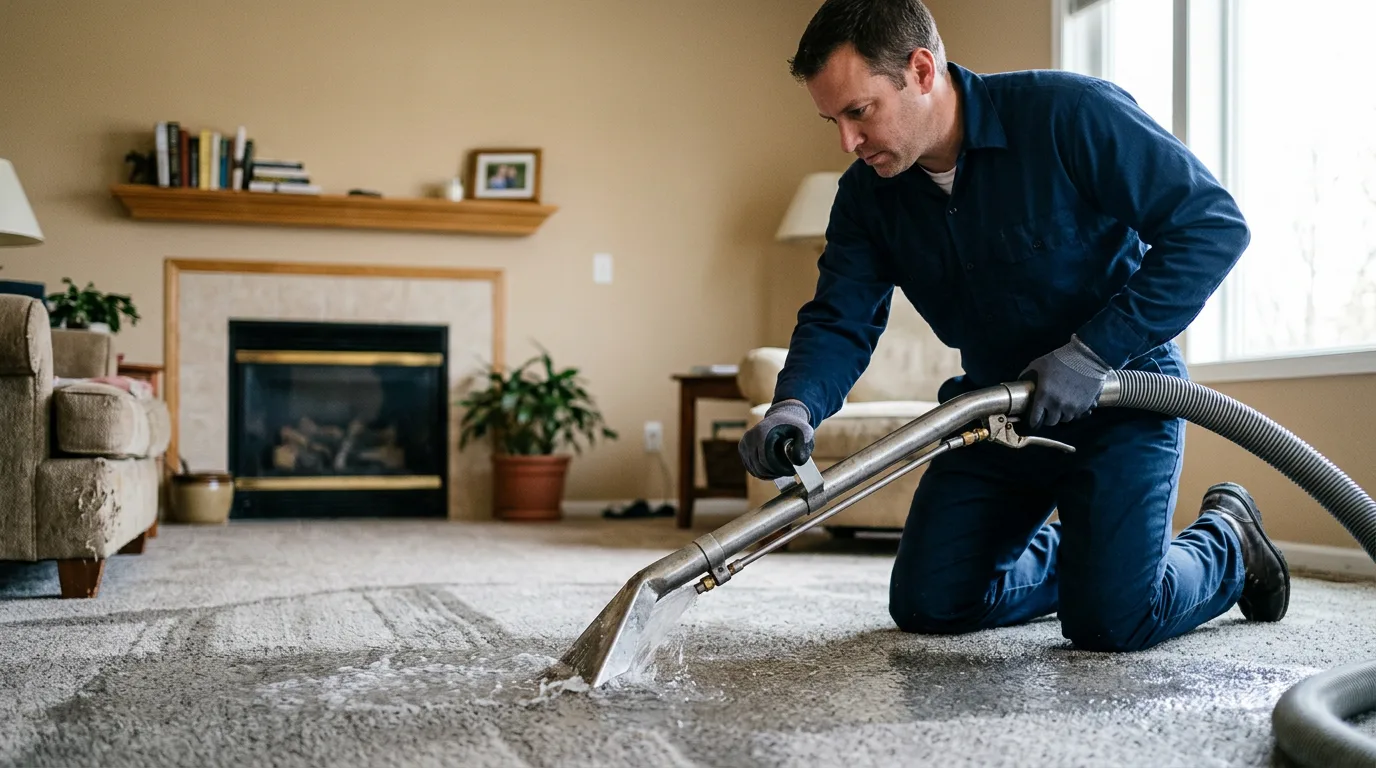 Water damage restoration technician working near Fithian, IL